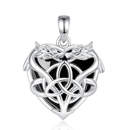 925 Silver Celtic Trinity Knot Dragon Necklace – Triquetra Crystal Heart Pagan Amulet-MoonChildWorld