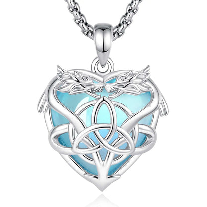 Dragon trinity knot pendant – crystal heart ancestral magic jewelry