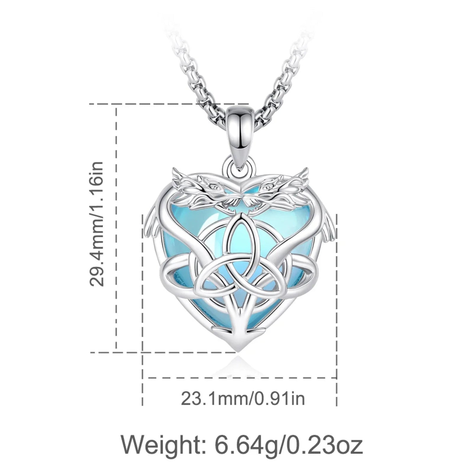 Dragon triquetra necklace – crystal heart centrepiece detail