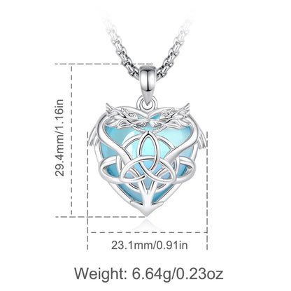Dragon triquetra necklace – crystal heart centrepiece detail