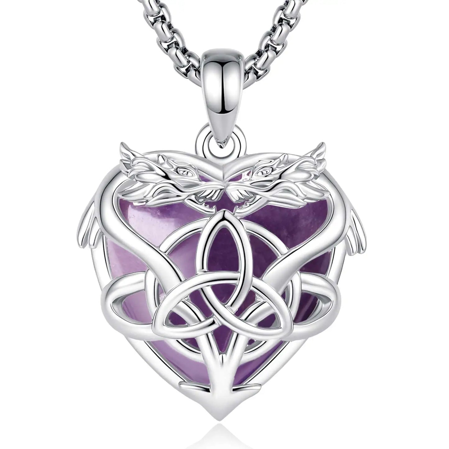 Celtic trinity knot dragon necklace – triquetra crystal heart pagan amulet