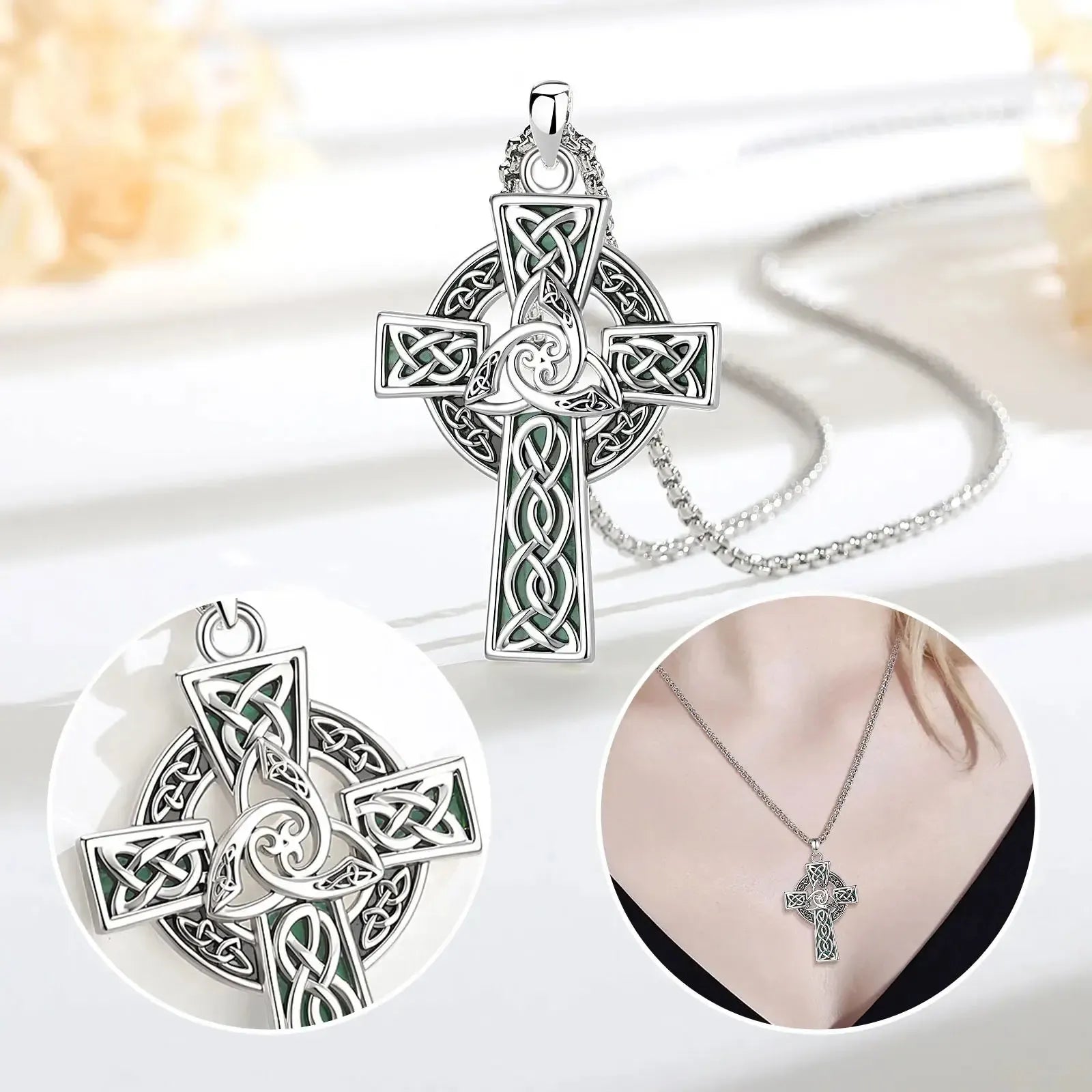 Celtic Triquetra Cross Necklace – worn around neck