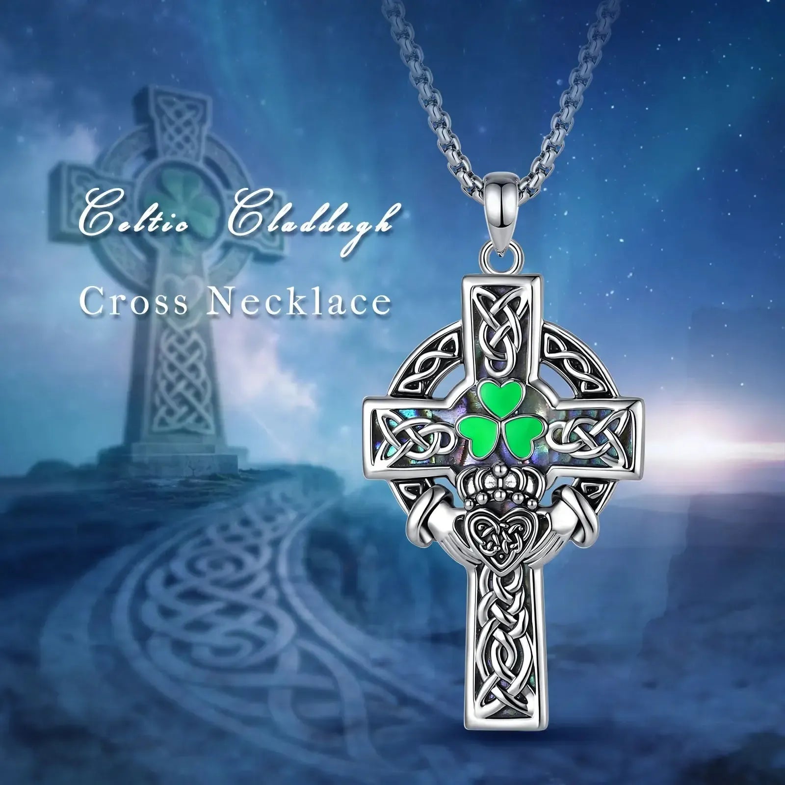 Claddagh Celtic Cross Necklace – back view