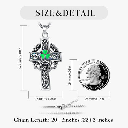 Claddagh Celtic Cross Necklace – close-up of abalone shell pendant