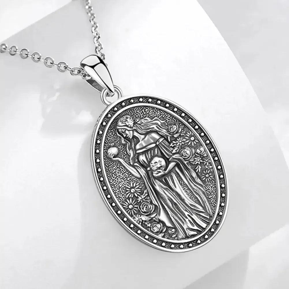 925 Silver Dark Goddess Persephone Necklace Pomegranate Skull Greek Mythology Necklace Wicca Pagan Jewelry-MoonChildWorld