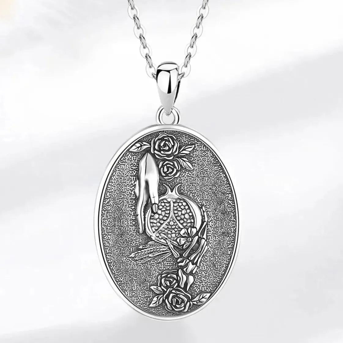 925 Silver Dark Goddess Persephone Necklace Pomegranate Skull Greek Mythology Necklace Wicca Pagan Jewelry-MoonChildWorld