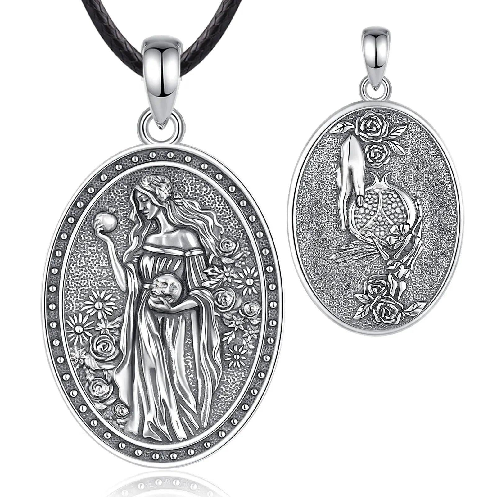 925 Silver Dark Goddess Persephone Necklace Pomegranate Skull Greek Mythology Necklace Wicca Pagan Jewelry-MoonChildWorld