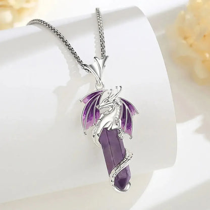 925 silver dragon amethyst pendant close-up – Pagan Wiccan spirit animal jewelry