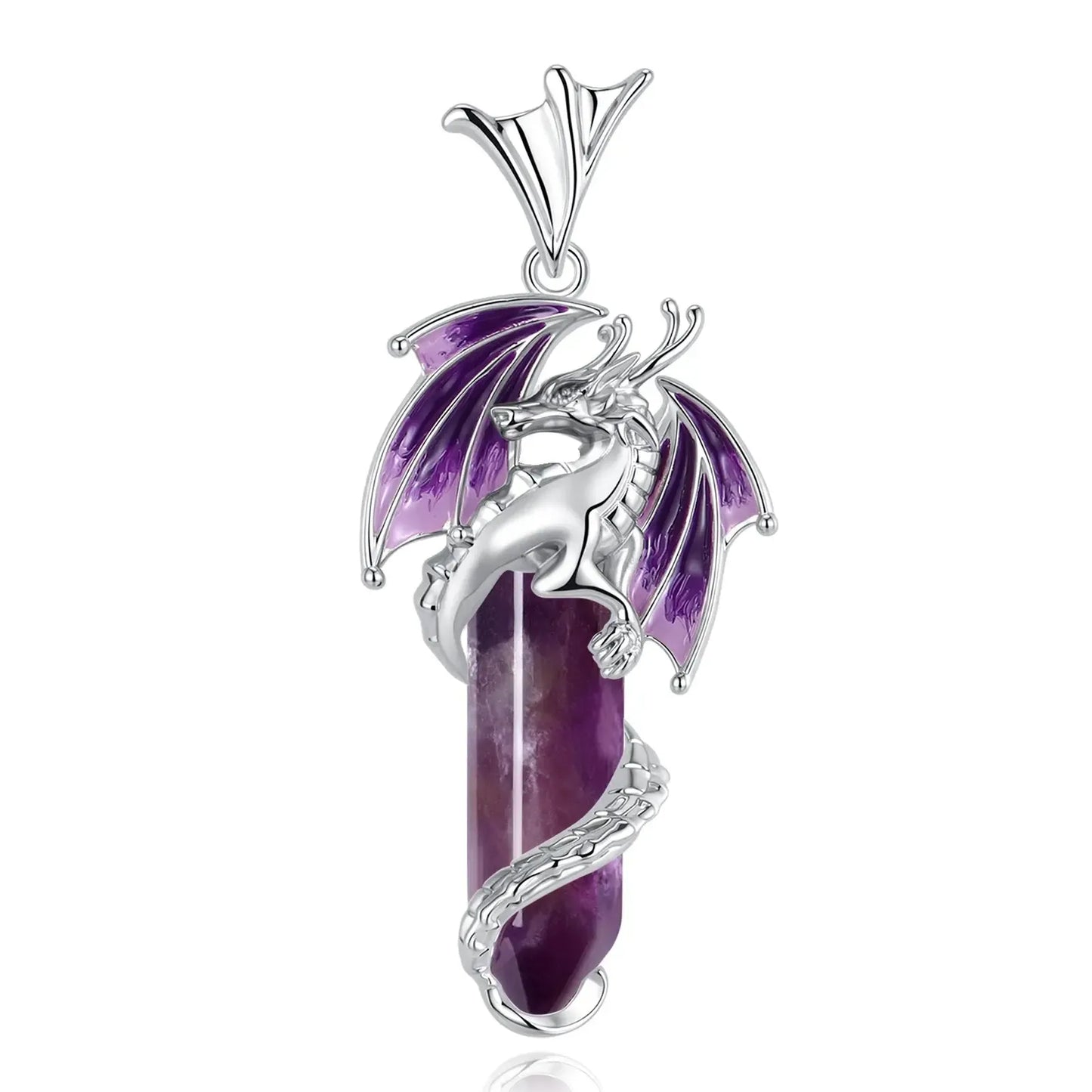 925 Silver Flying Dragon Natural Stone Amethyst Necklace Spiritual Pagan Jewelry-MoonChildWorld
