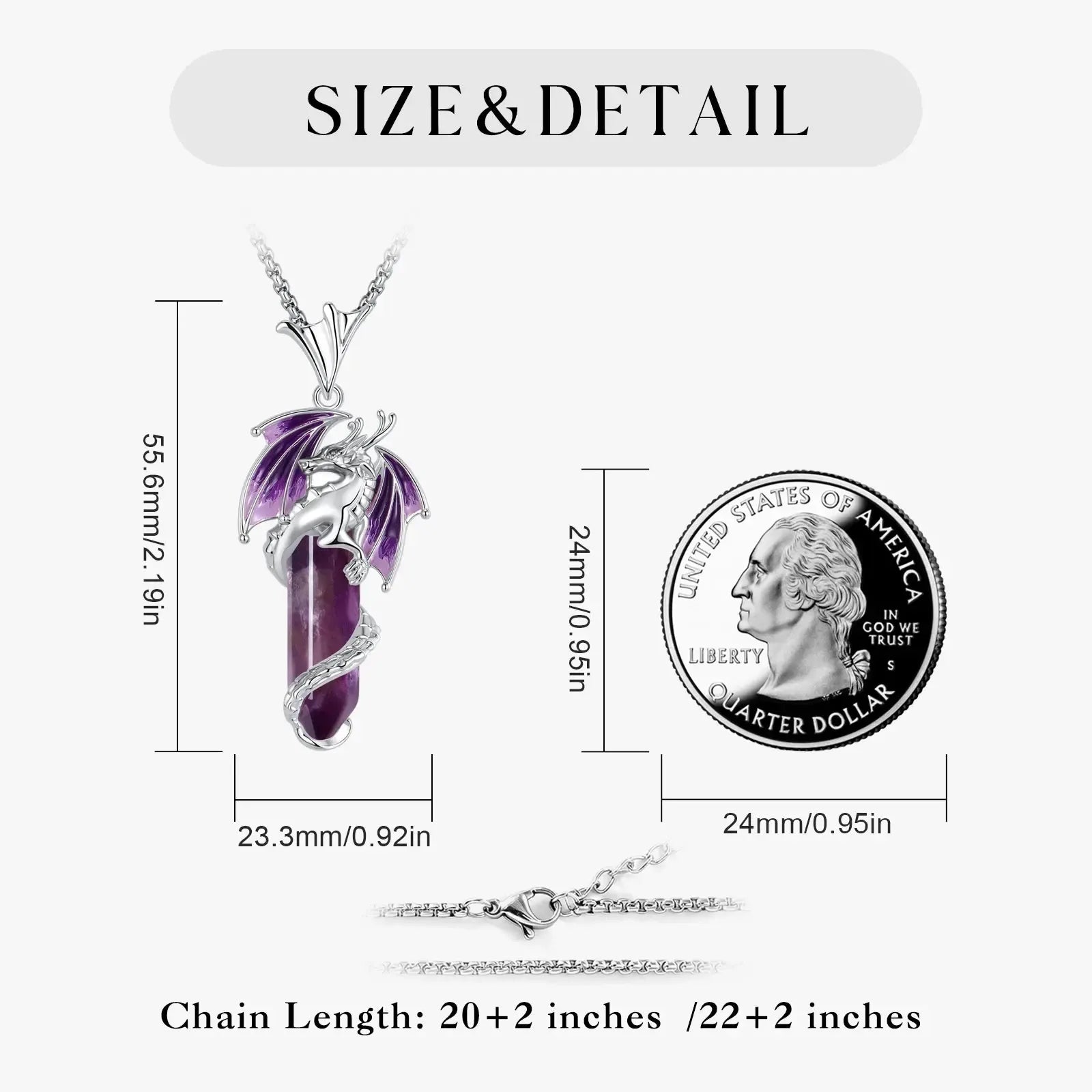 925 Silver Flying Dragon Natural Stone Amethyst Necklace Spiritual Pagan Jewelry-MoonChildWorld