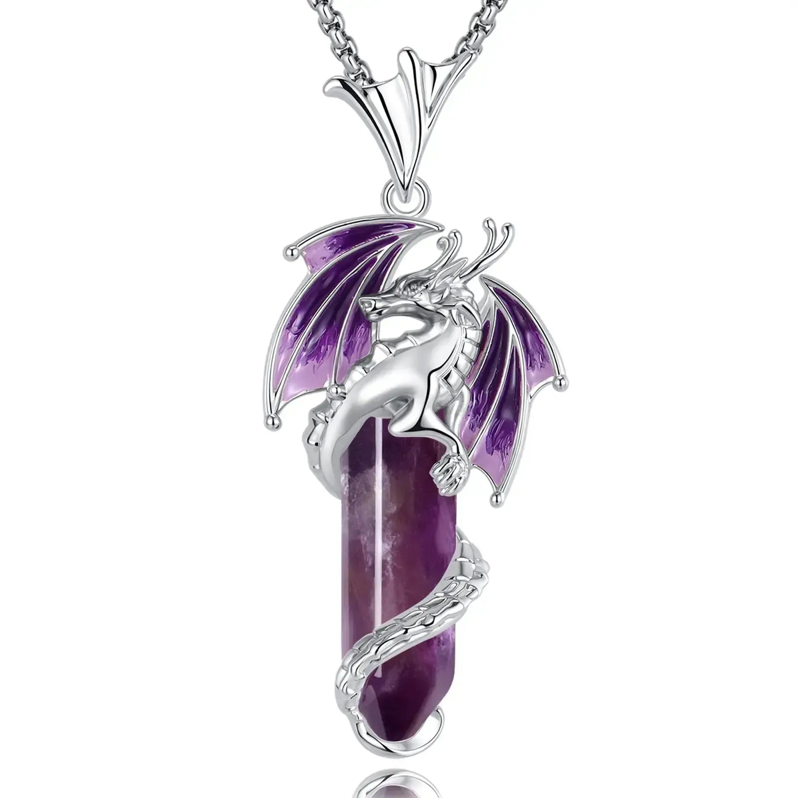 925 silver flying dragon amethyst necklace pendant on dark background – spiritual Pagan jewelry