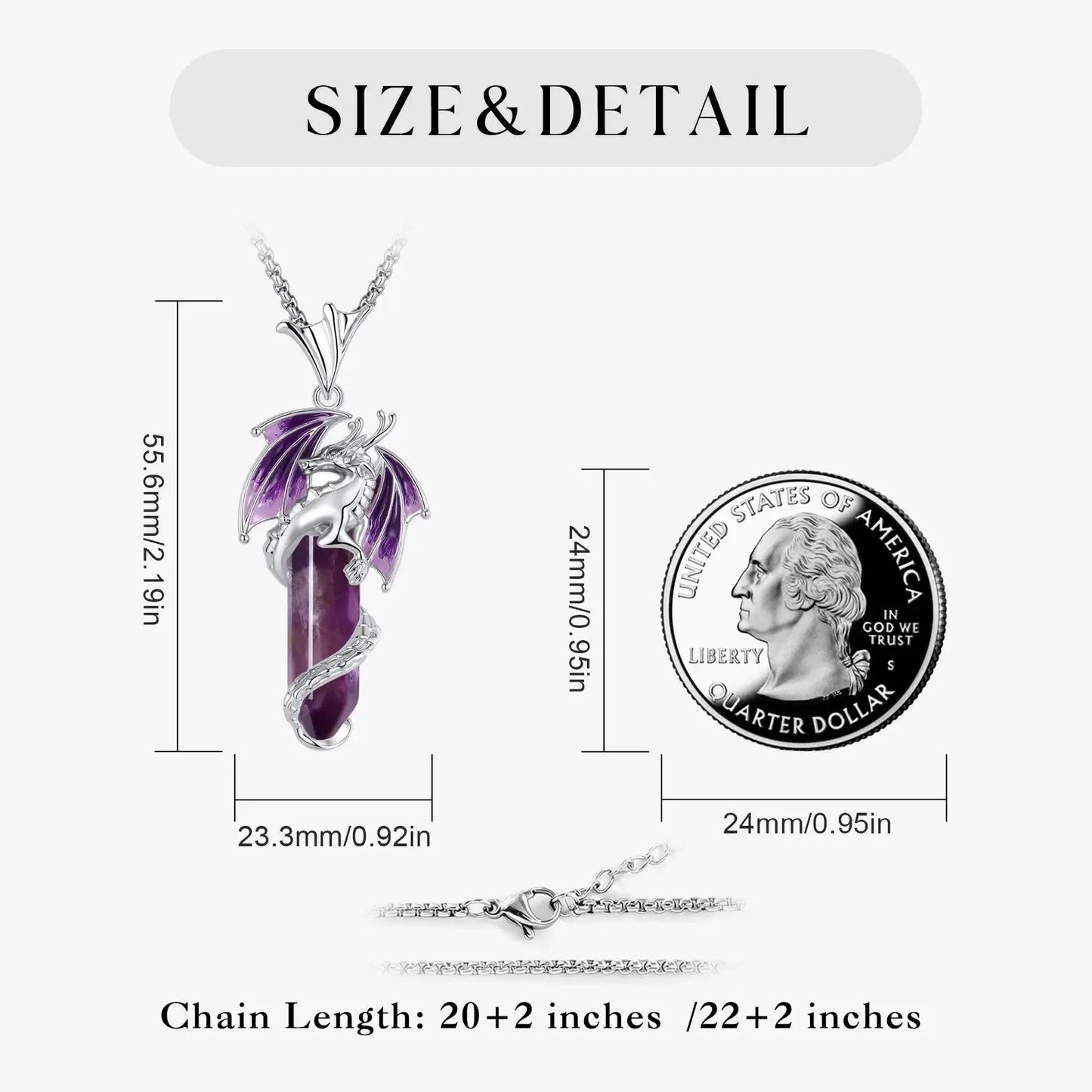 925 Silver Flying Dragon Natural Stone Amethyst Necklace Spiritual Pagan Jewelry-MoonChildWorld
