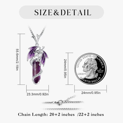 925 Silver Flying Dragon Natural Stone Amethyst Necklace Spiritual Pagan Jewelry-MoonChildWorld