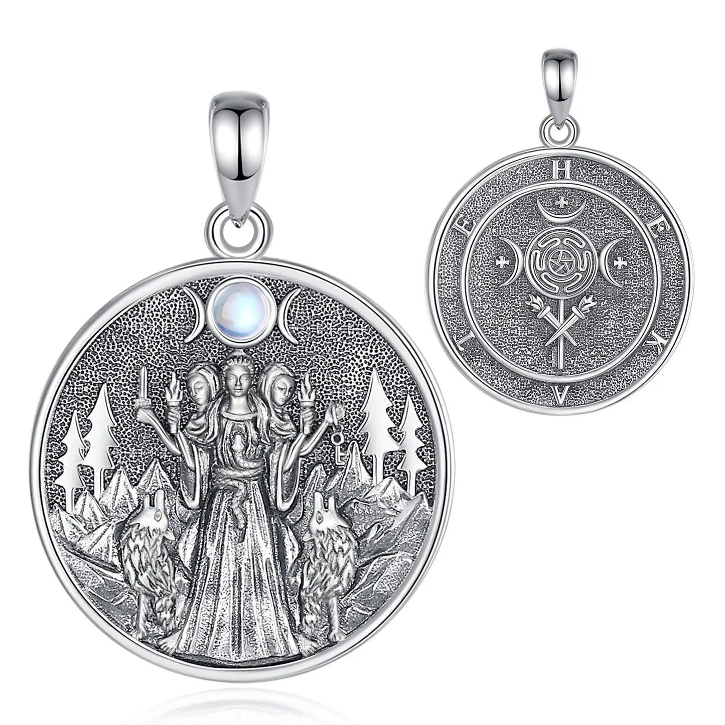 925 Silver Wicca Triple Moon Goddess Necklace Hecate Goddess Necklace Pagan Triple Goddess Jewelry-MoonChildWorld