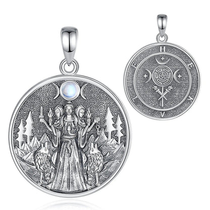 925 Silver Wicca Triple Moon Goddess Necklace Hecate Goddess Necklace Pagan Triple Goddess Jewelry-MoonChildWorld