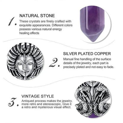 925 Silver Hecate Goddess Pendant Amethyst Greek Goddess Necklace Spiritual Amulet Wicca Pagan Jewelry-MoonChildWorld