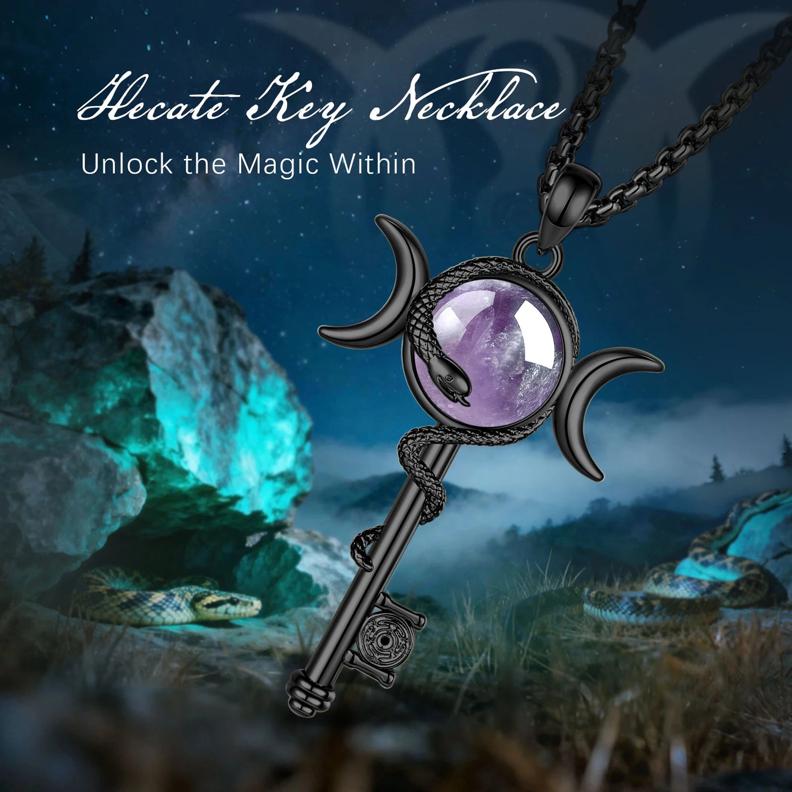 Hecate wheel amethyst pendant – close-up of Strophalos and key detail