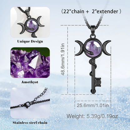 Amethyst Hecate necklace – witchcraft protection amulet side view