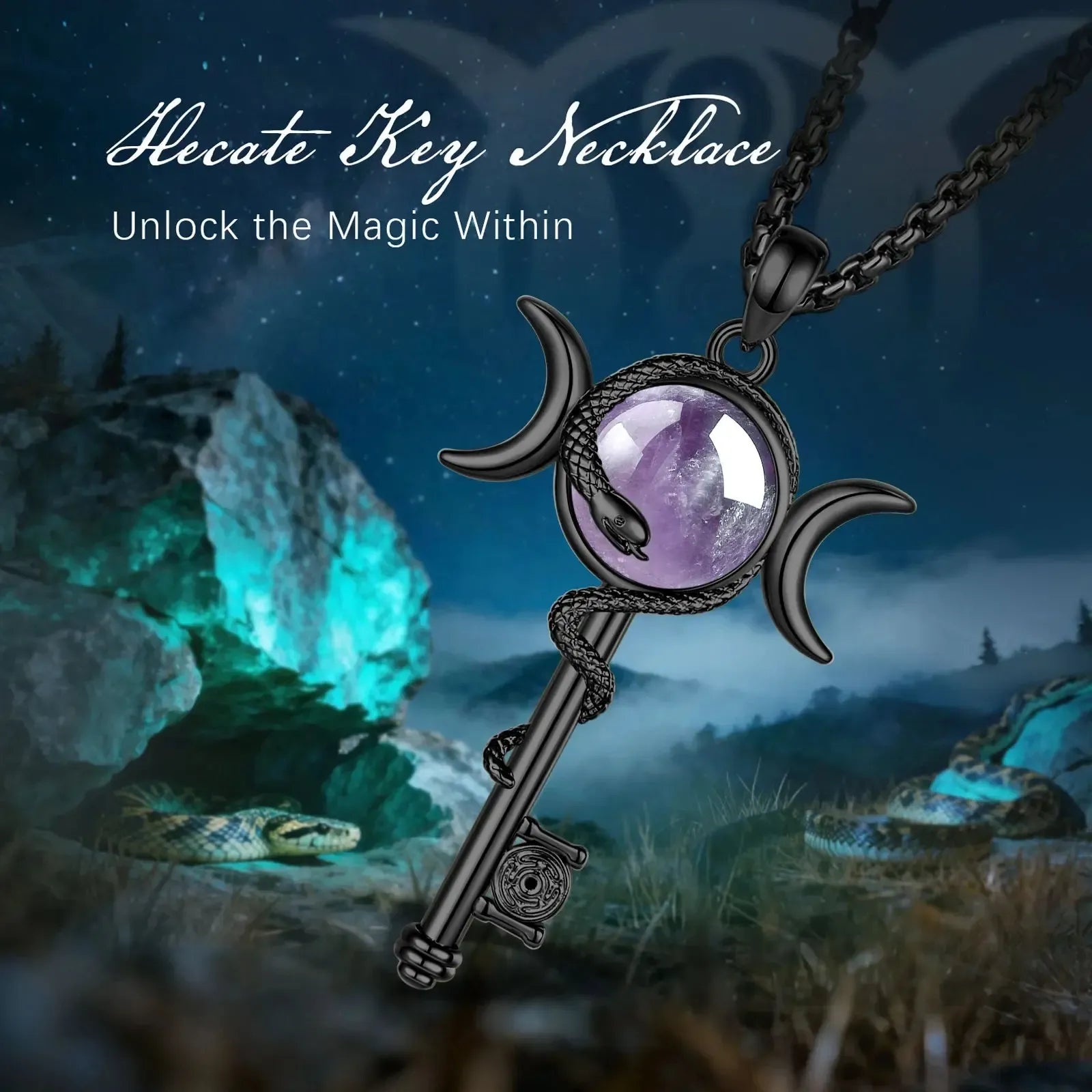 Hecate wheel amethyst pendant – close-up of Strophalos and key detail