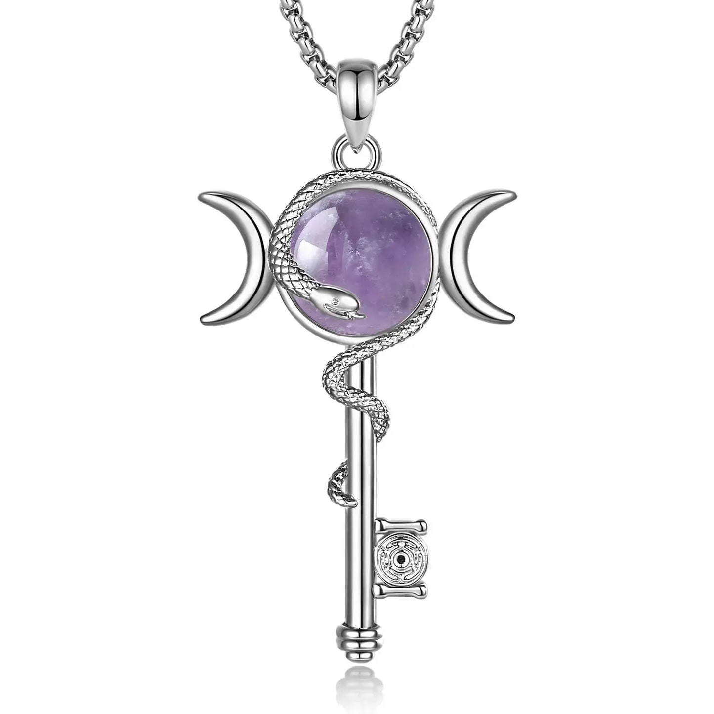 Hecate wheel key amethyst necklace worn – crossroads goddess pendant
