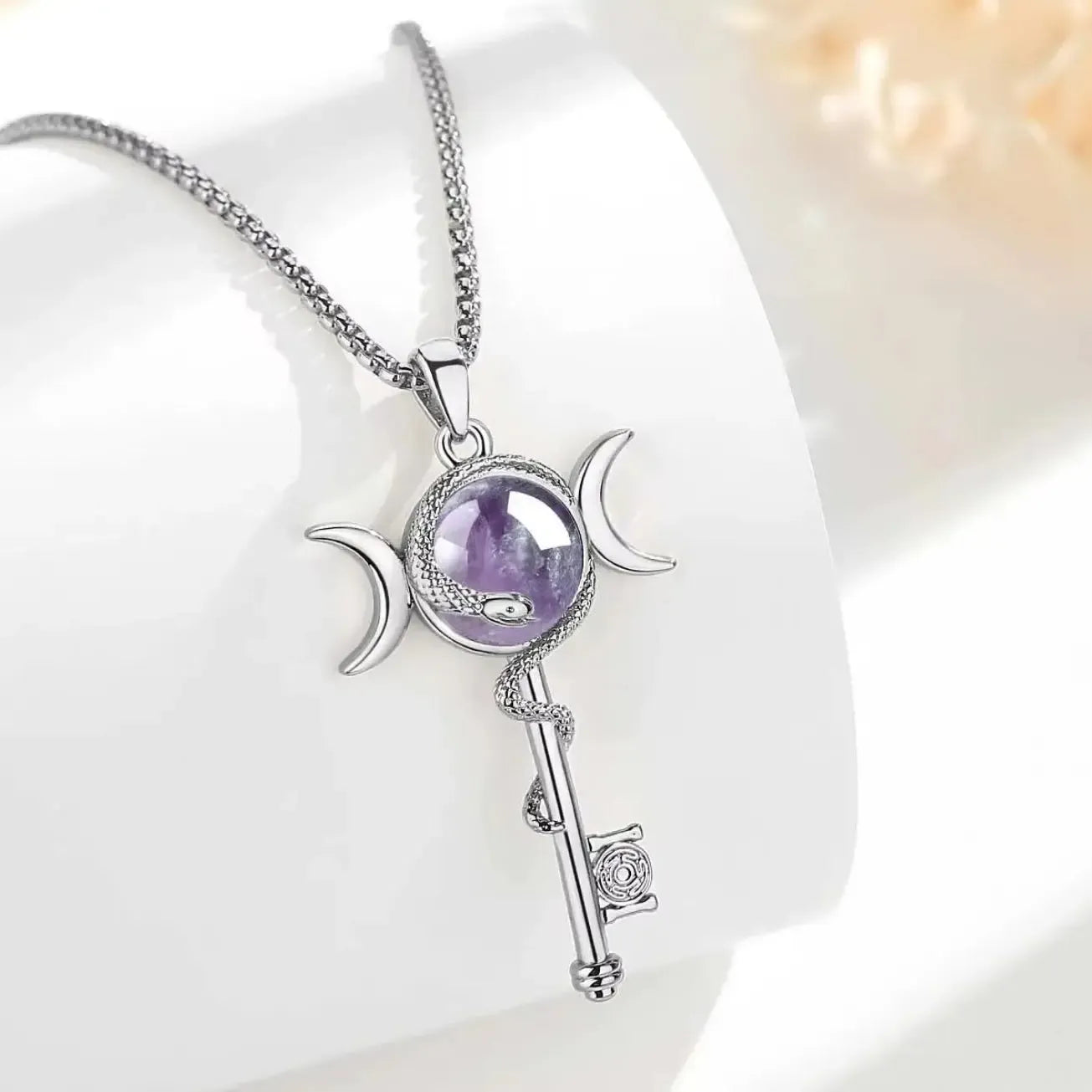 Hecate wheel amethyst necklace – pendant size and scale reference