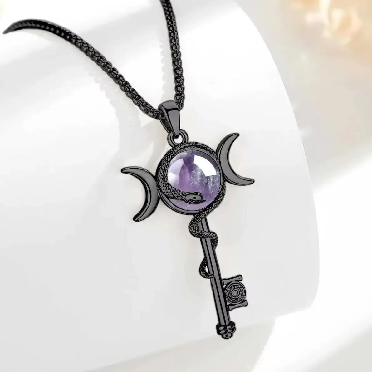 Triple moon goddess Hecate amulet – wiccan pagan jewelry back view