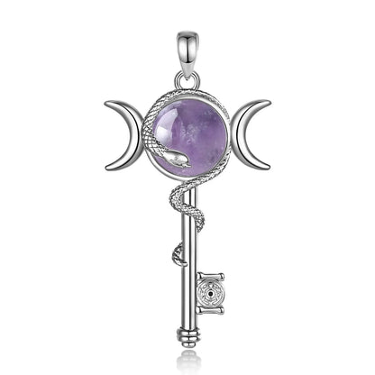Hecate key necklace – amethyst stone detail for divination and intuition