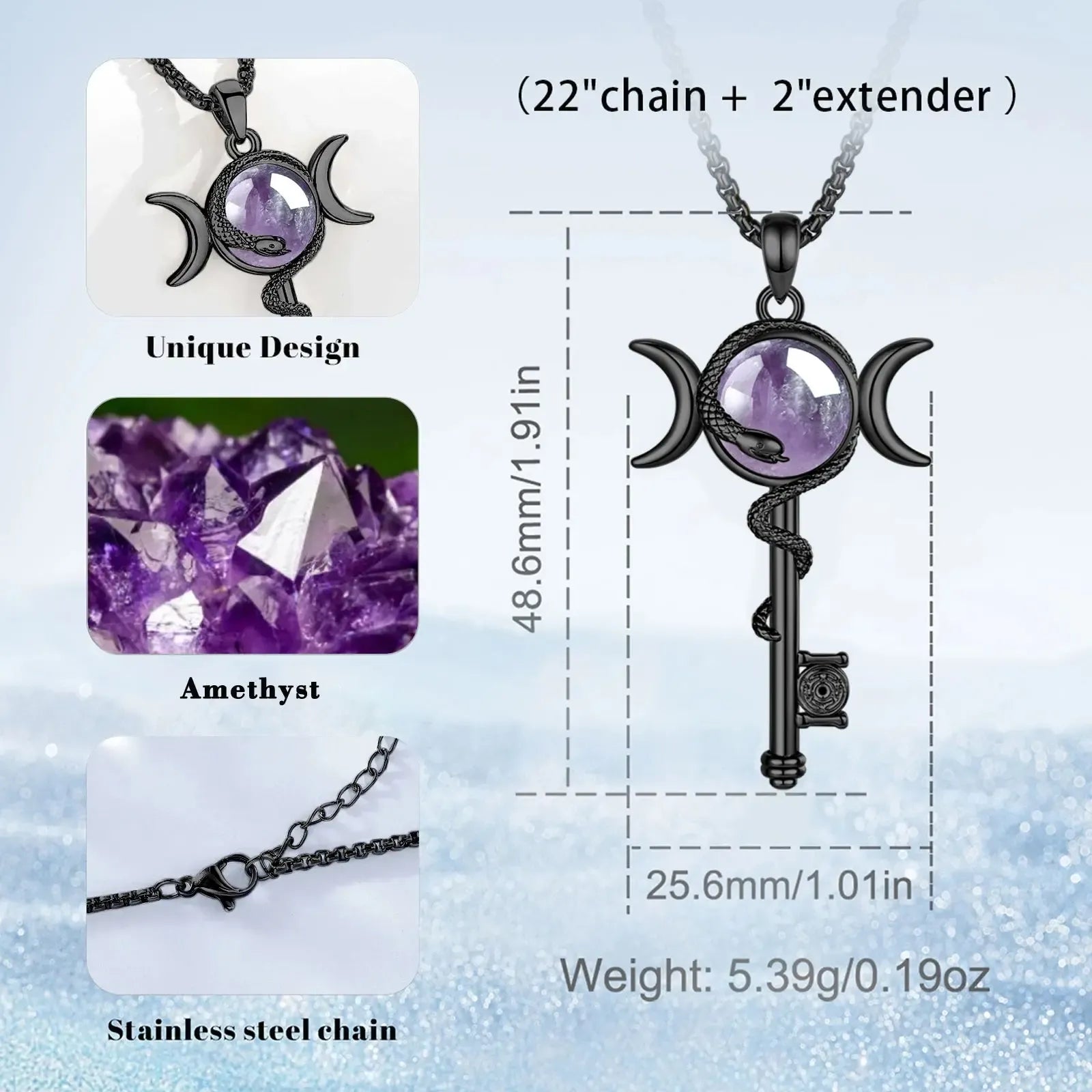 Amethyst Hecate necklace – witchcraft protection amulet side view