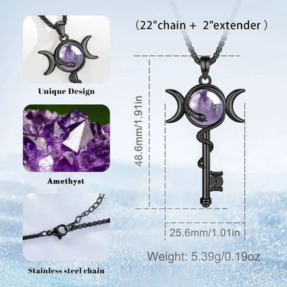 Amethyst Hecate necklace – witchcraft protection amulet side view