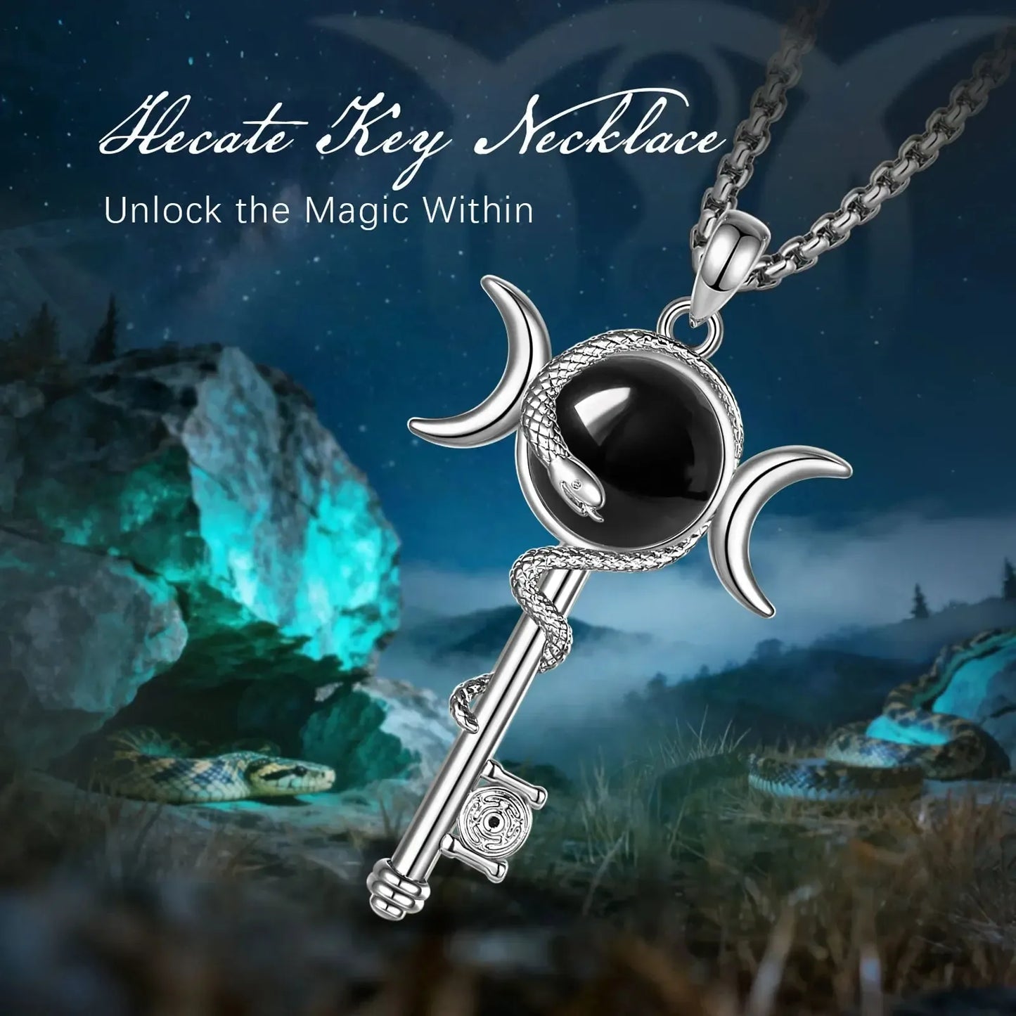 Hecate wheel obsidian pendant – close-up of Strophalos and key detail