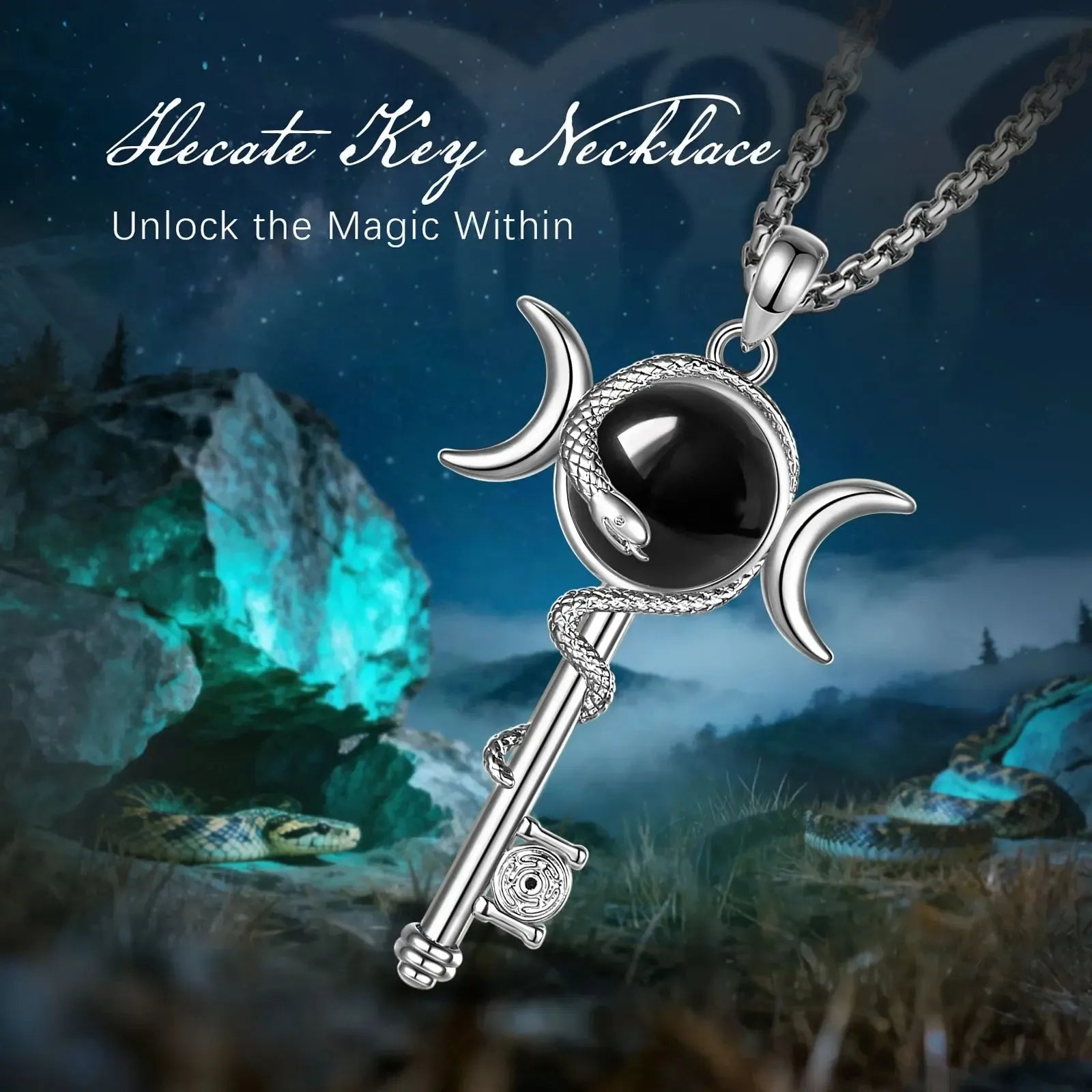 Hecate wheel obsidian pendant – close-up of Strophalos and key detail