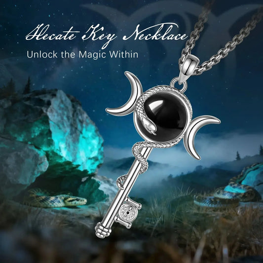 Hecate wheel obsidian pendant – close-up of Strophalos and key detail
