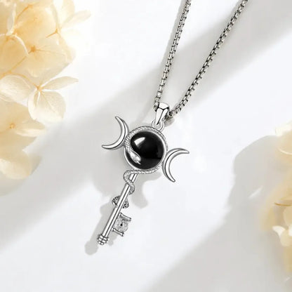 Hecate wheel obsidian necklace – pendant size and scale reference