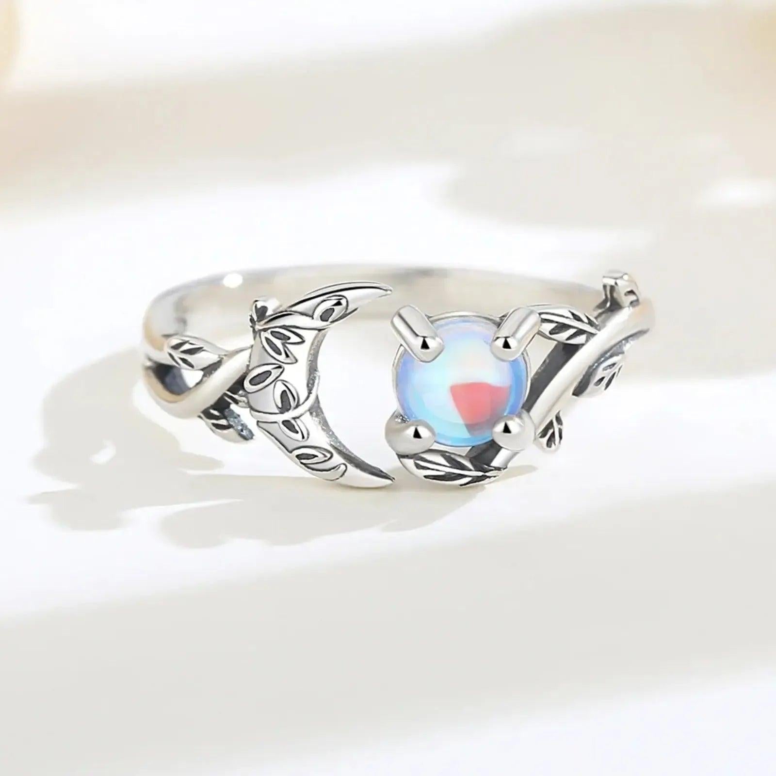 925 Silver Moonstone Celtic Crescent Moon Ring Witchy Jewelry-MoonChildWorld
