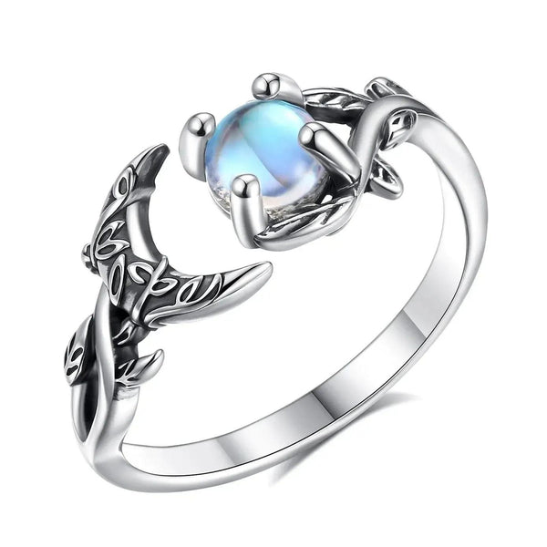 925 Silver Moonstone Celtic Crescent Moon Ring Witchy Jewelry-MoonChildWorld
