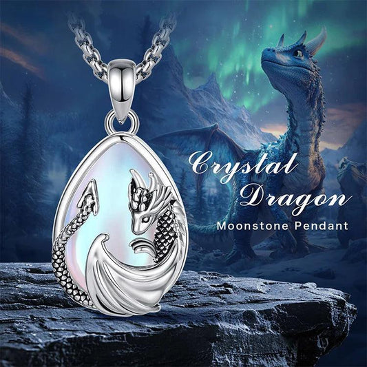 925 Silver Moonstone Dragon Necklace Energy Healing Crystal Stone Pendant Mystic Pagan Jewelry Spiritual Gift-MoonChildWorld