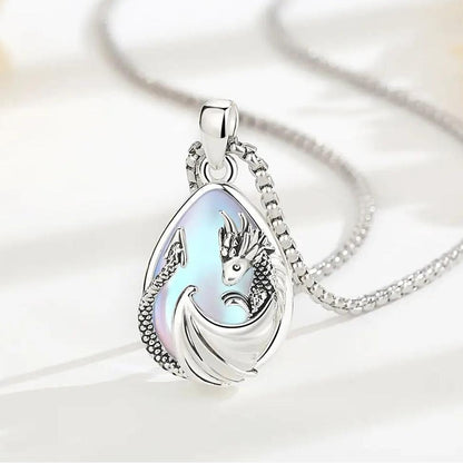 925 Silver Moonstone Dragon Necklace Energy Healing Crystal Stone Pendant Mystic Pagan Jewelry Spiritual Gift-MoonChildWorld