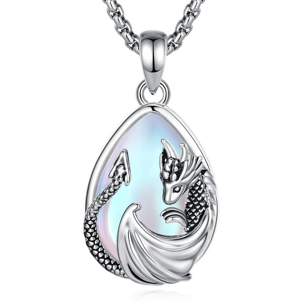 925 Silver Moonstone Dragon Necklace Energy Healing Crystal Stone Pendant Mystic Pagan Jewelry Spiritual Gift-MoonChildWorld