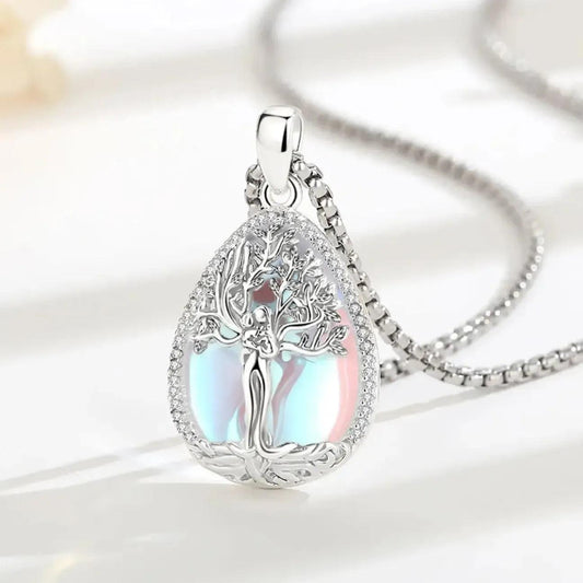 925 Silver Moonstone Tree of Life Necklace Pagan Goddess Healing Stone Crystal Pendant Spiritual Jewelry Mother’s Day Gift-MoonChildWorld
