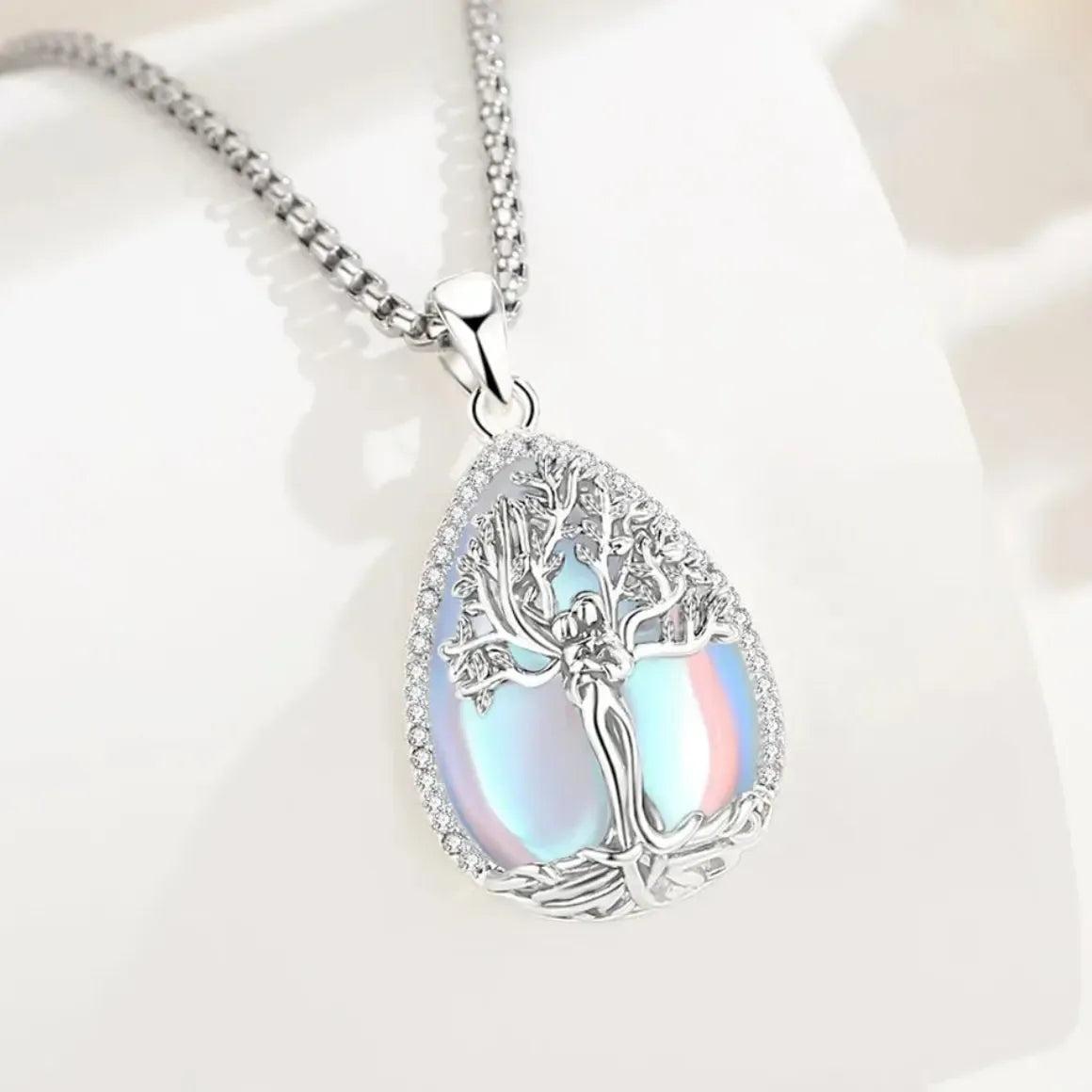 925 Silver Moonstone Tree of Life Necklace Pagan Goddess Healing Stone Crystal Pendant Spiritual Jewelry Mother’s Day Gift-MoonChildWorld