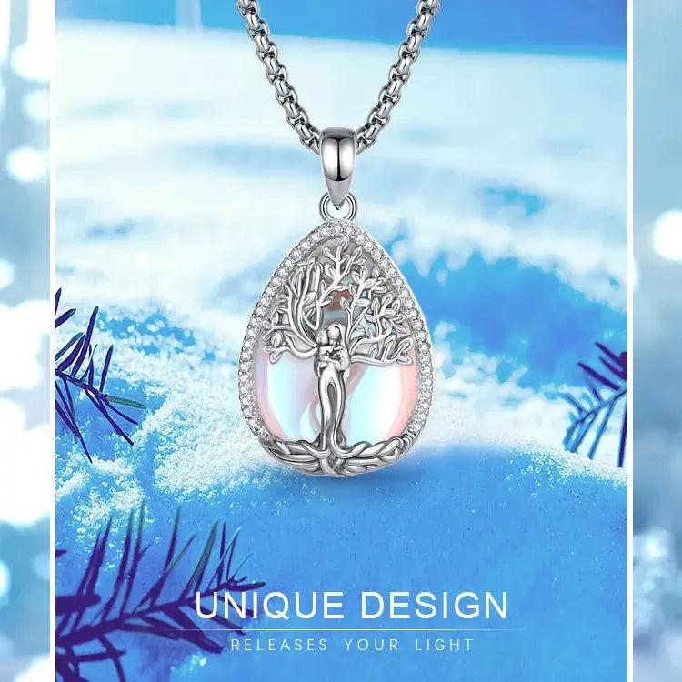 925 Silver Moonstone Tree of Life Necklace Pagan Goddess Healing Stone Crystal Pendant Spiritual Jewelry Mother’s Day Gift-MoonChildWorld