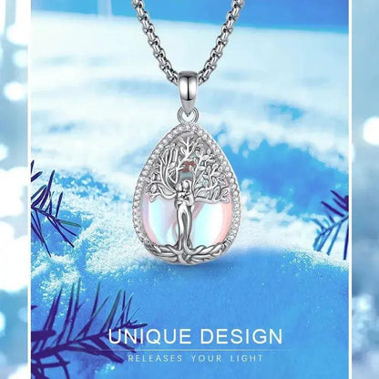 925 Silver Moonstone Tree of Life Necklace Pagan Goddess Healing Stone Crystal Pendant Spiritual Jewelry Mother’s Day Gift-MoonChildWorld