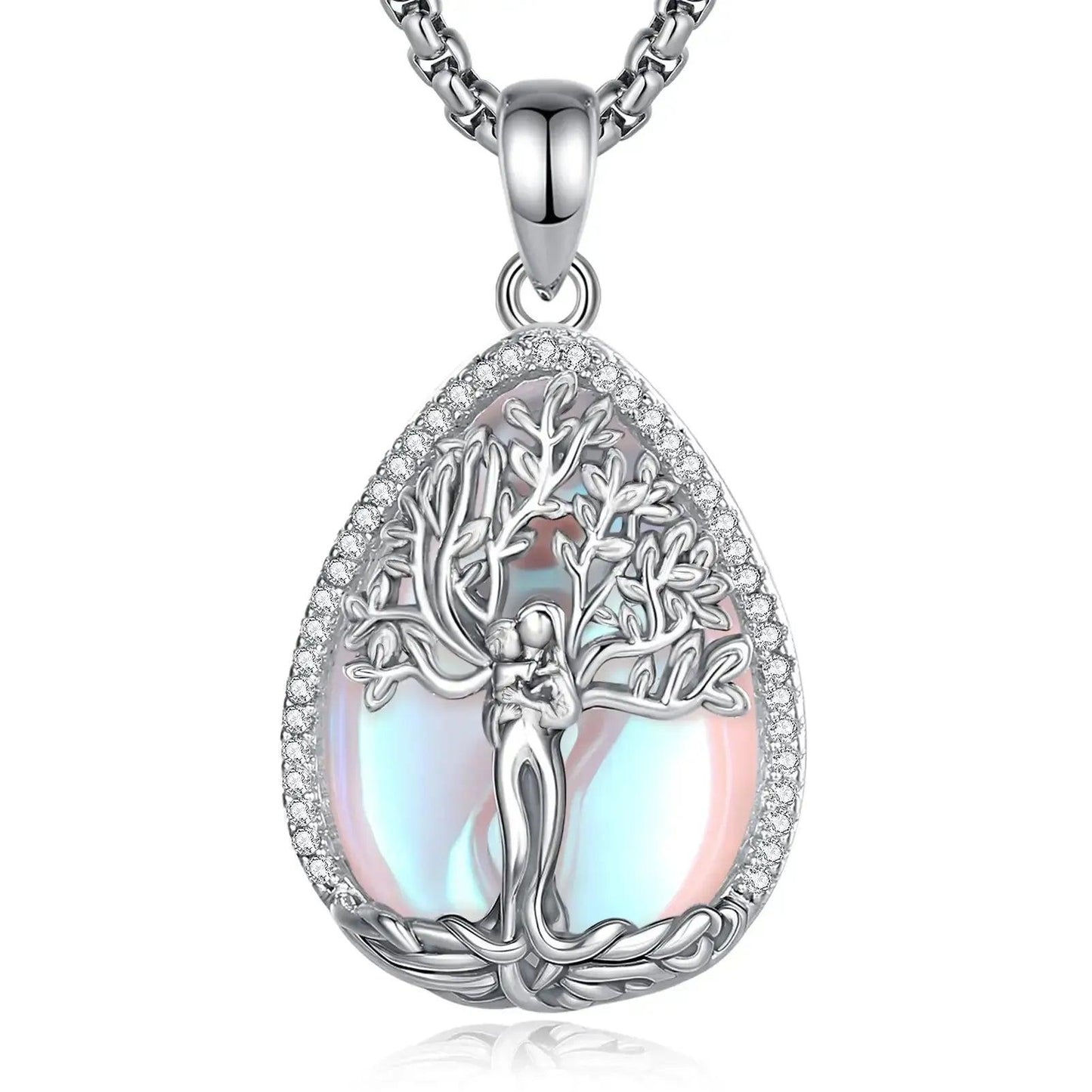 925 Silver Moonstone Tree of Life Necklace Pagan Goddess Healing Stone Crystal Pendant Spiritual Jewelry Mother’s Day Gift-MoonChildWorld