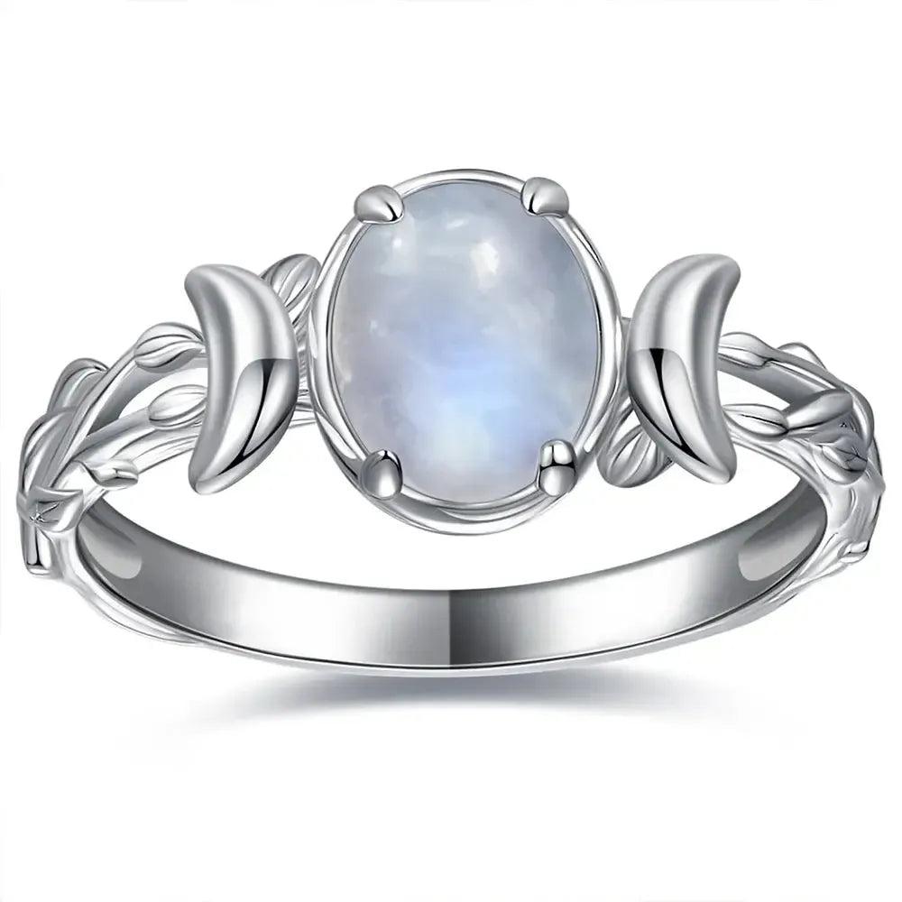 925 Silver Moonstone Triple Moon Ring Wiccan Ring Pagan Jewelry-MoonChildWorld