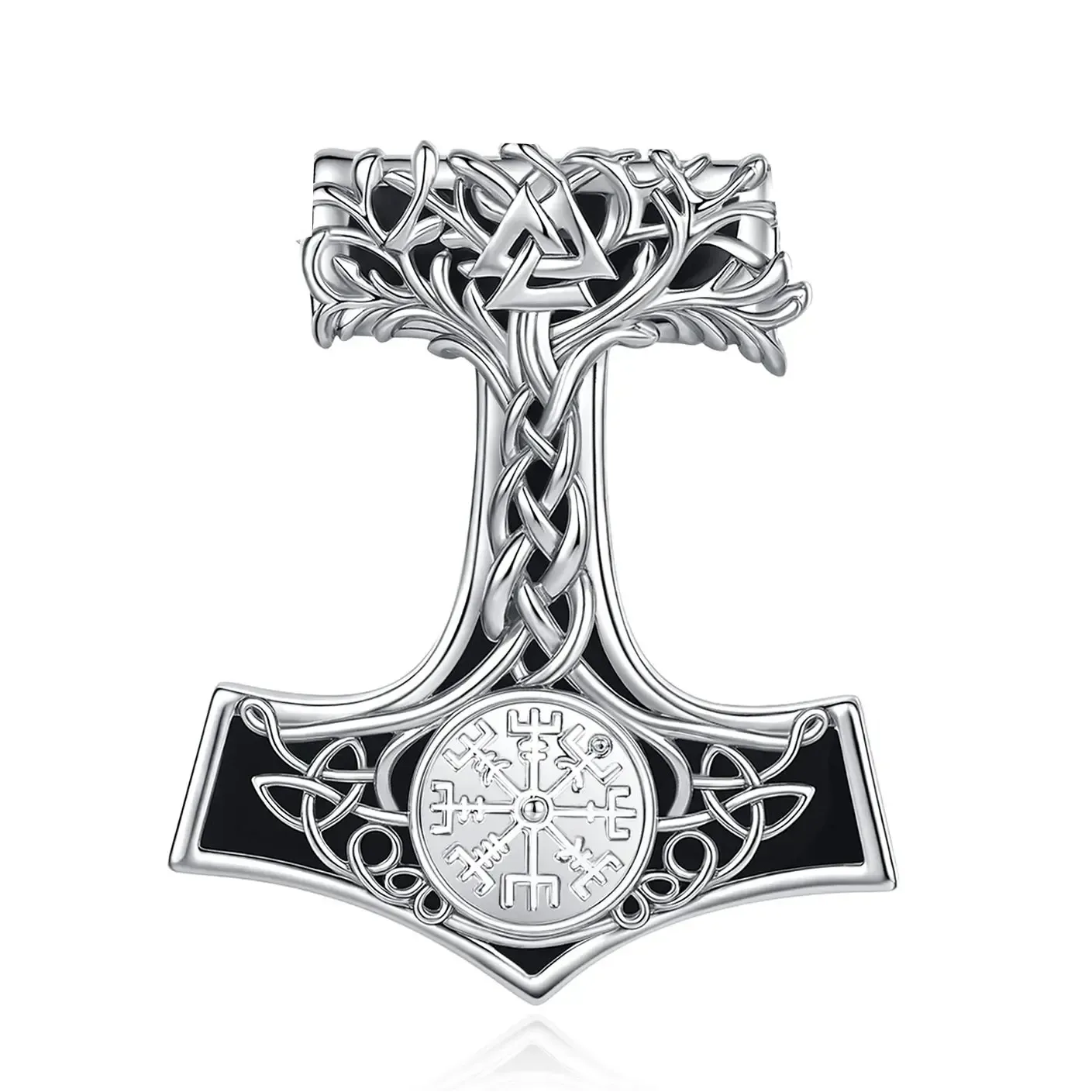 925 Silver Obsidian Mjolnir Thors Hammer Necklace Viking Compass Yggdrasil Pendant Tree of Life Pagan Jewelry-MoonChildWorld