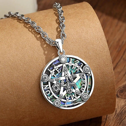 925 Silver Pentagram Necklace Natural Abalone Guardian Star Tetragrammaton Pendant Wicca Pagan Jewelry-MoonChildWorld