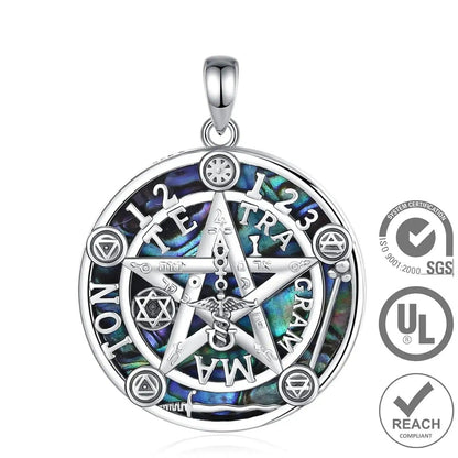 925 Silver Pentagram Necklace Natural Abalone Guardian Star Tetragrammaton Pendant Wicca Pagan Jewelry-MoonChildWorld