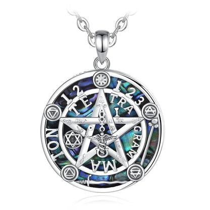 925 Silver Pentagram Necklace Natural Abalone Guardian Star Tetragrammaton Pendant Wicca Pagan Jewelry-MoonChildWorld