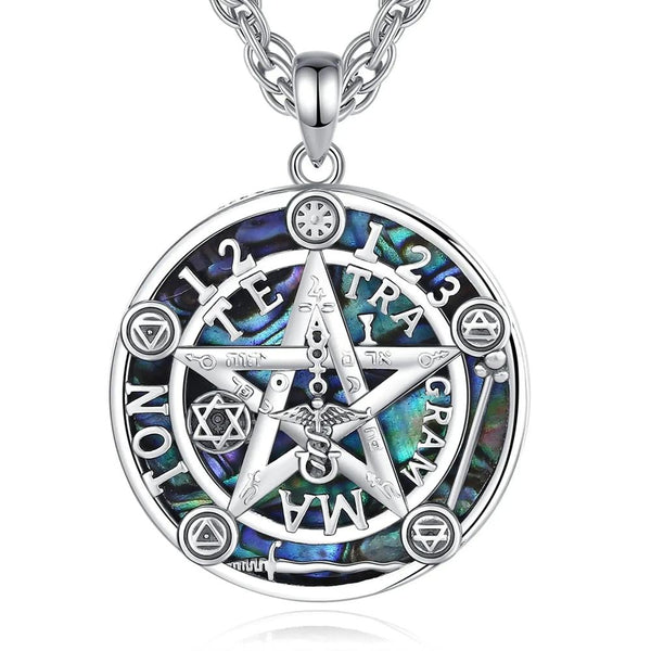 925 Silver Pentagram Necklace Natural Abalone Guardian Star Tetragrammaton Pendant Wicca Pagan Jewelry-MoonChildWorld