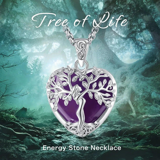 925 Silver Tree of Life Amethyst Necklace Natural Healing Stone Crystal Pendant Spiritual Jewelry-MoonChildWorld